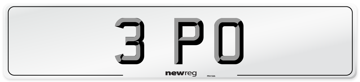 3 PO Number Plate from New Reg